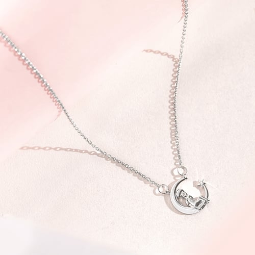 Silberne Halskette in Form einer Mondsichel mit einem Diamanten Kleiner Prinz