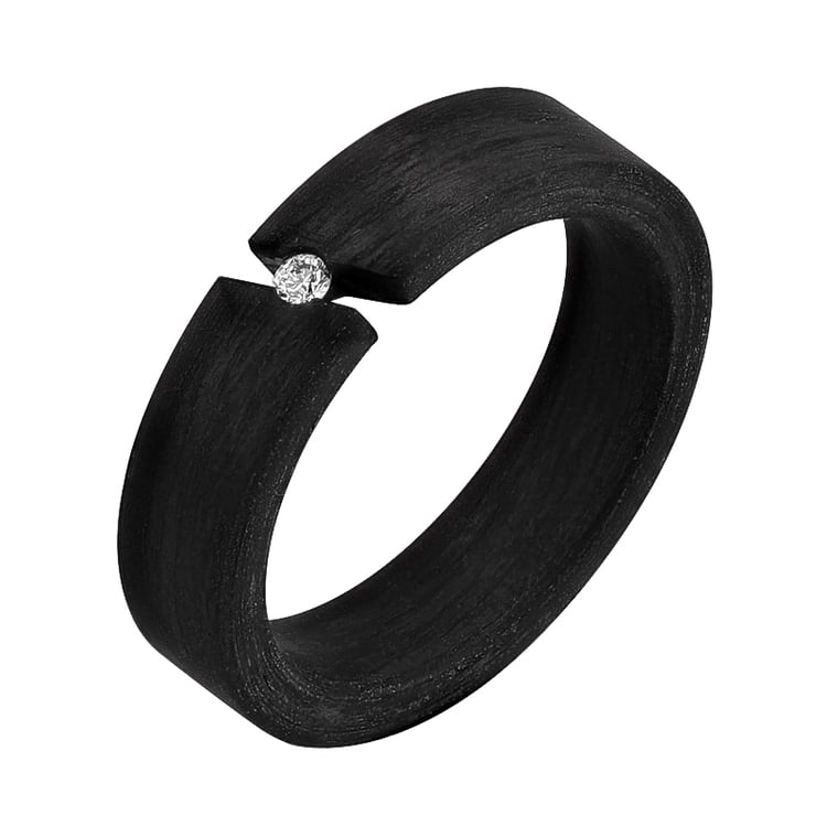 Flache Eheringe aus Carbon mit Diamant Sammu 125068