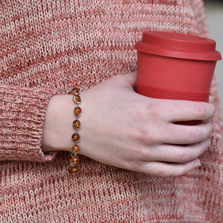 Wunderschönes Silberarmband mit Bernstein Kamea 28389