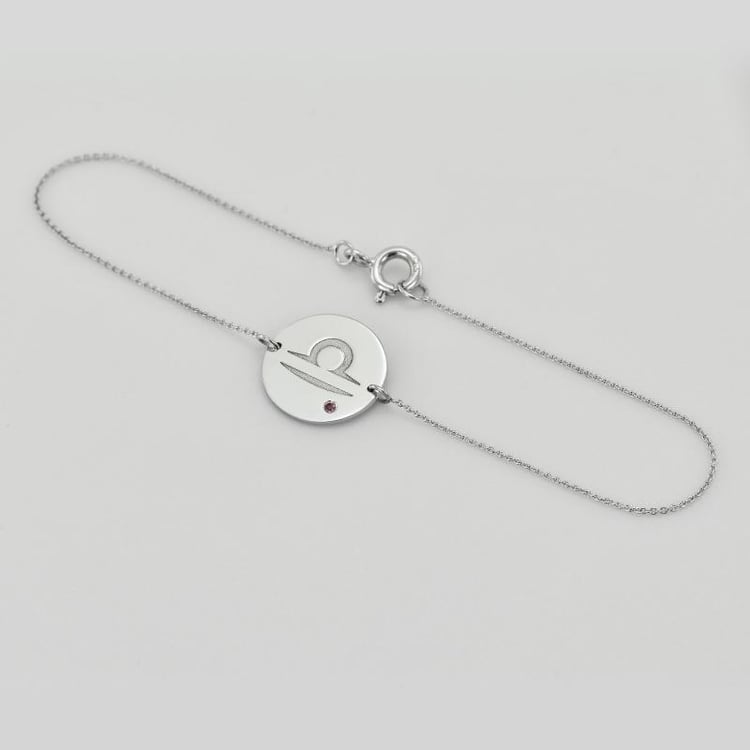 Weißgold Armband mit Waage Gravur Sternzeichen und Turmalin 34915