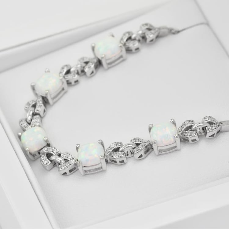Silbernes Armband mit weißen Cushion-Opalen Wanda 30837