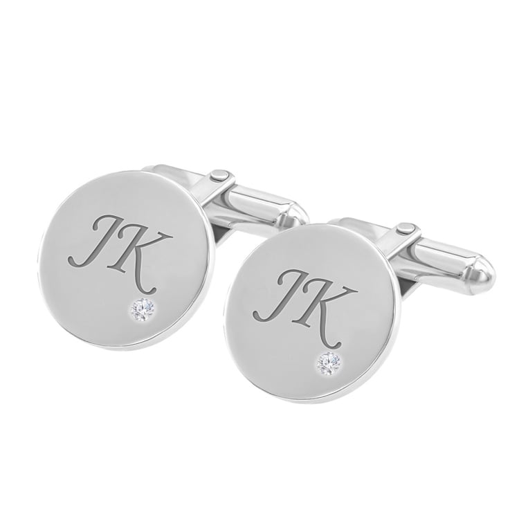 Silber Manschettenknöpfe mit Gravur und Diamanten Gaynor