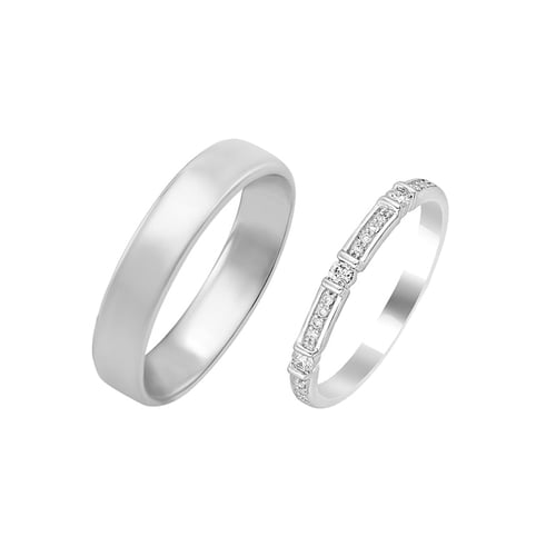 Eheringe aus einem Vintage-Ring mit Lab Grown Diamanten und einem Komfort-Ring Salome