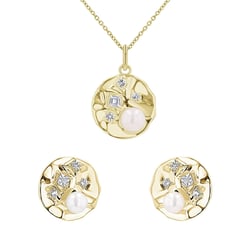 Silbernes Schmuckset mit Perlen und weißen Topasen Darleen