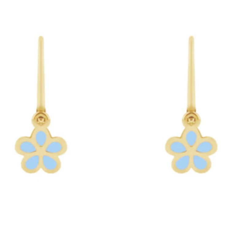 Goldene Kinderohrringe mit blauen Blumen Katey