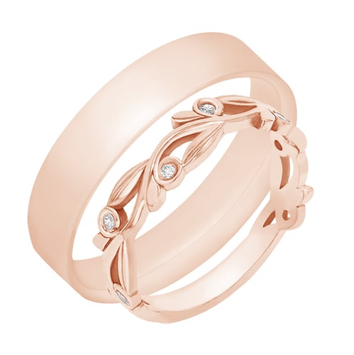Floraler Damenring mit Diamanten und dezenter Herrenring Emery