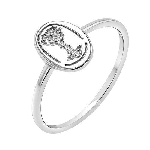 Silberner ovaler Ring mit der Gravur der Rose aus dem Kleinen Prinz