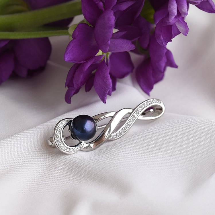 Brosche mit schwarzer Perle und Zirkonia Mega 83584