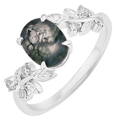 Eleganter Ring mit Moosachat und Moissaniten Hene