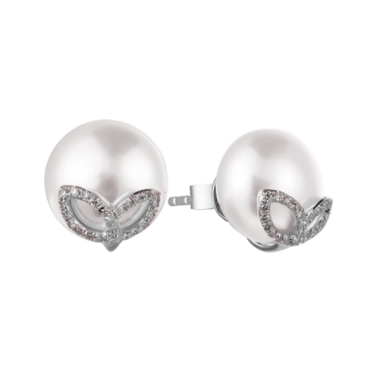 Perlenohrringe mit Diamanten-Blättern Shania