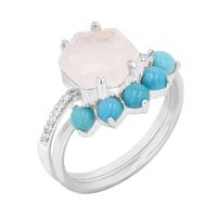 Goldenes Ring-Set mit Mondstein und Türkisen Riaz