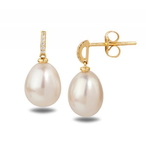 Goldene Perlenohrringe mit Diamanten Manisha