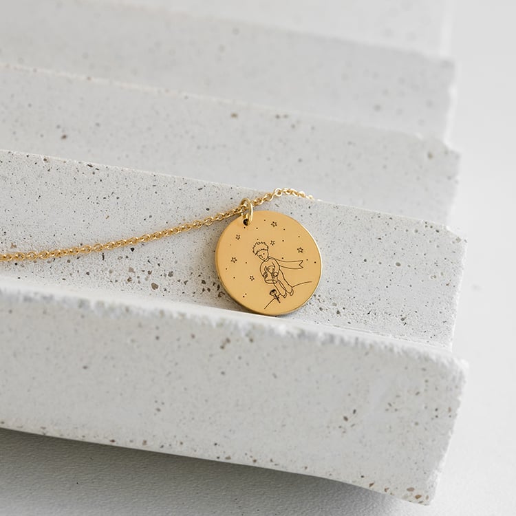 Anhänger Der Kleine Prinz mit Rose und Gravur 120696