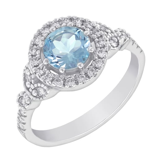 Verlobungsring im Halo-Stil mit Aquamatin und Diamanten Varana