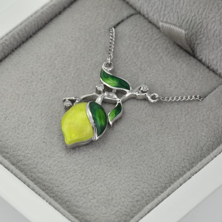 Halskette aus Silber mit Zitrone aus Emaille und Diamant Delmag 43399