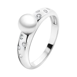 Silberring mit weißer Perle und Zirkonia Shad