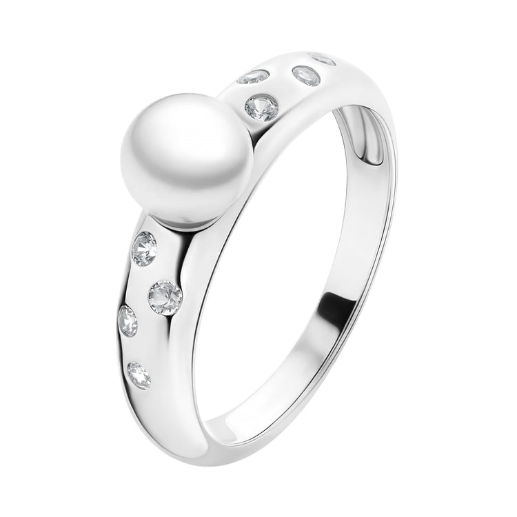 Silberring mit weißer Perle und Zirkonia Shad