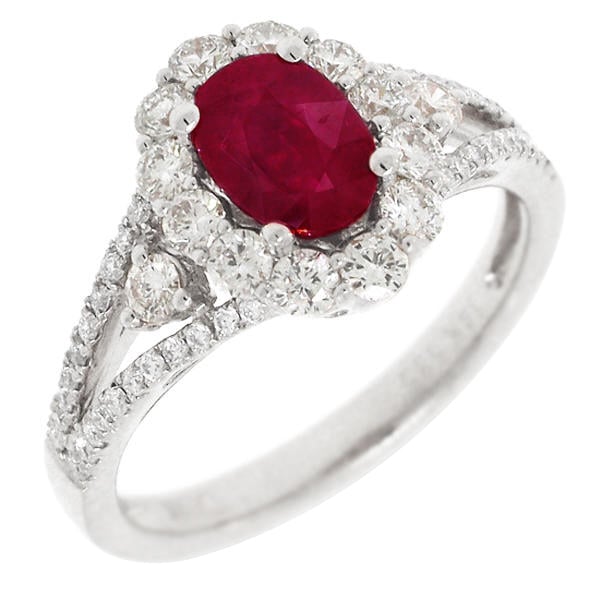 Luxuriöser goldener Ring mit einem Rubin und Diamanten Sajili