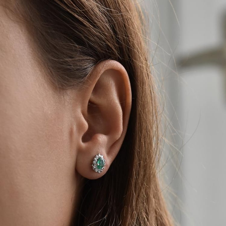 Goldene Smaragdohrringe mit Diamanten Mariell 10262