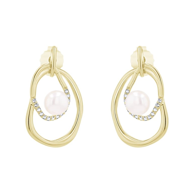 Silberne Perlenohrringe mit weißen Topasen