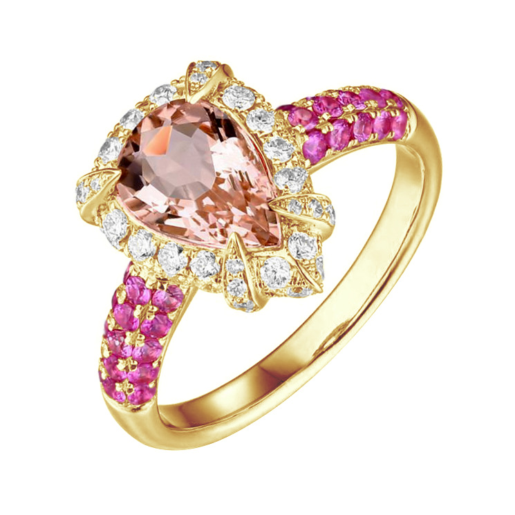 Goldener Morganitring mit Saphiren und Diamanten Mogens 86646