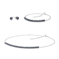 Silbernes Schmuckset mit schwarzen Perlen Emerson