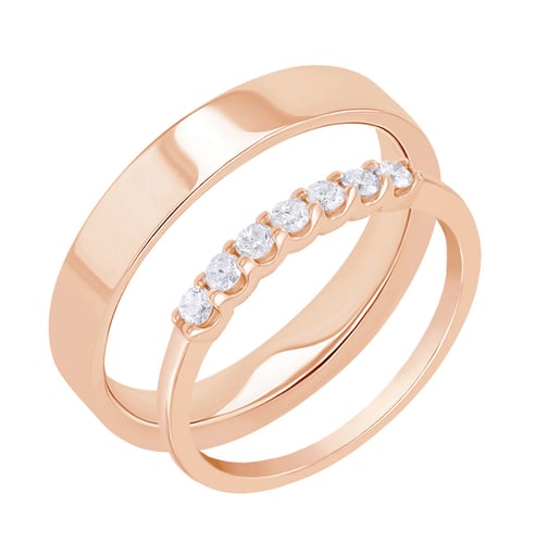 Eheringe aus Eternity-Ring mit Lab Grown Diamanten und einem breiten flachen Ring Rexanne