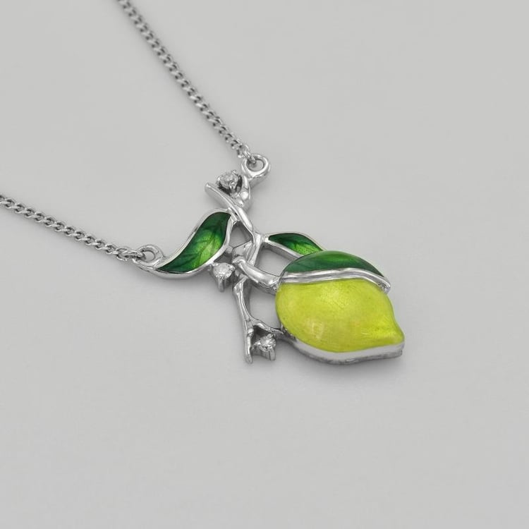 Halskette aus Silber mit Zitrone aus Emaille und Diamant Delmag 43400