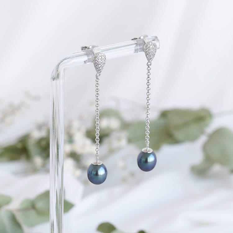 Hängeohrringe aus Silber mit schwarzen Perlen Armel 87938