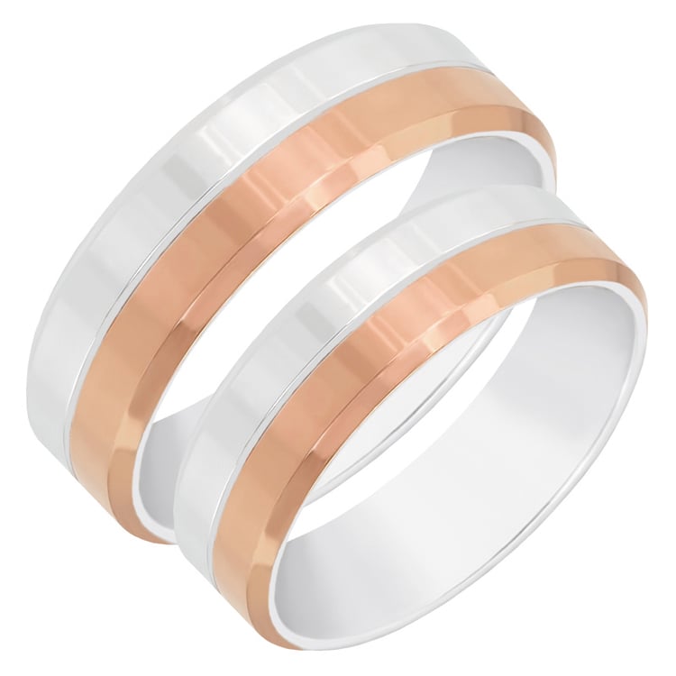 Zweifarbige flache Trauringe mit abgeschrägten Kanten Nanskia 60632