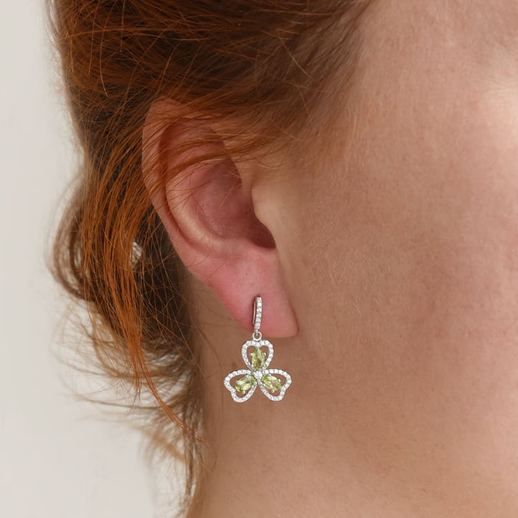 Silberne Kleeblätter mit Olivinen und Zirkonia Lerda 88693