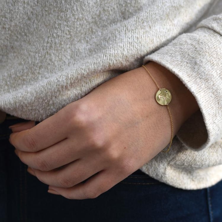 Gold Armband mit Olivin und Schütze Gravur 51590