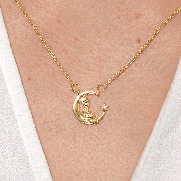 Halskette in Form einer Mondsichel mit einem Diamanten Kleiner Prinz 157219