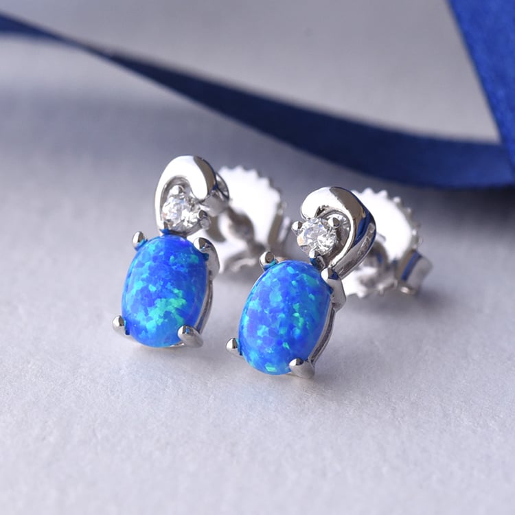 Silber Ohrstecker mit blauem Opal 78507