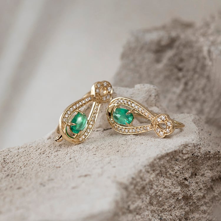 Goldene Smaragd-Ohrringe mit Diamanten Keisha 107614