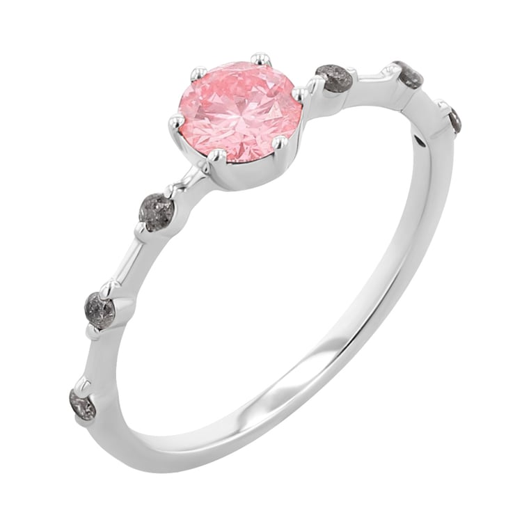 Ring mit einem rosa Lab Grown Diamanten und seitlichen Salt and Pepper Diamanten Imelda 120813