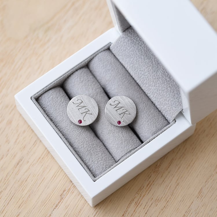 Rubin-Manschettenknöpfe aus Silber mit Gravur Fanny 68898