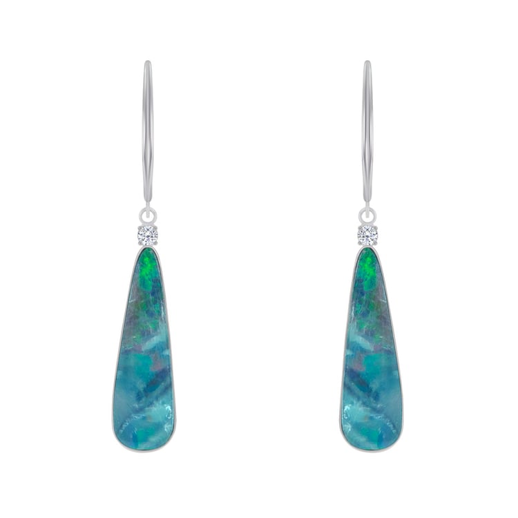 Goldene Hängeohrringe mit blauen Opalen und Diamanten Wilma