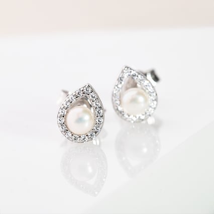 Perlenohrringe in Tropfenform mit Zirkonia Culbe