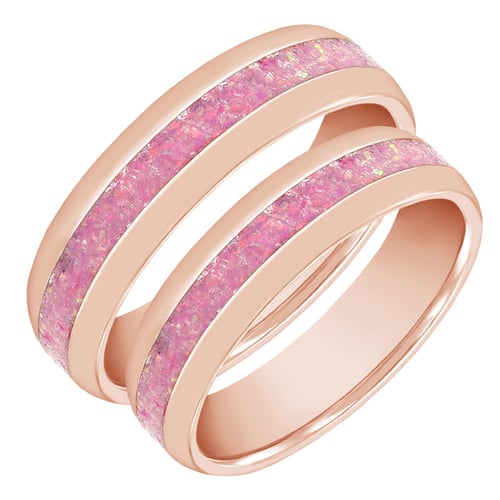 Goldene Eheringe mit rosa Opalfüllung Paole