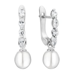 Silberne einfache Hängeohrringe mit Perlen und Zirkonia Vanda