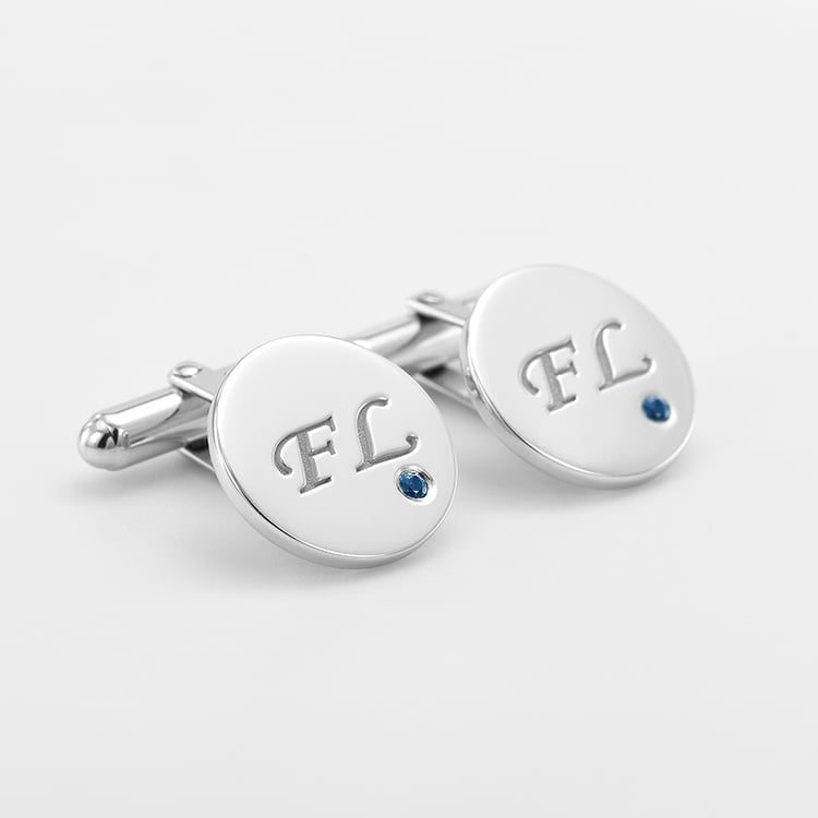 Silberne Manschettenknöpfe mit Gravur und blauen Diamanten Izaro 69805