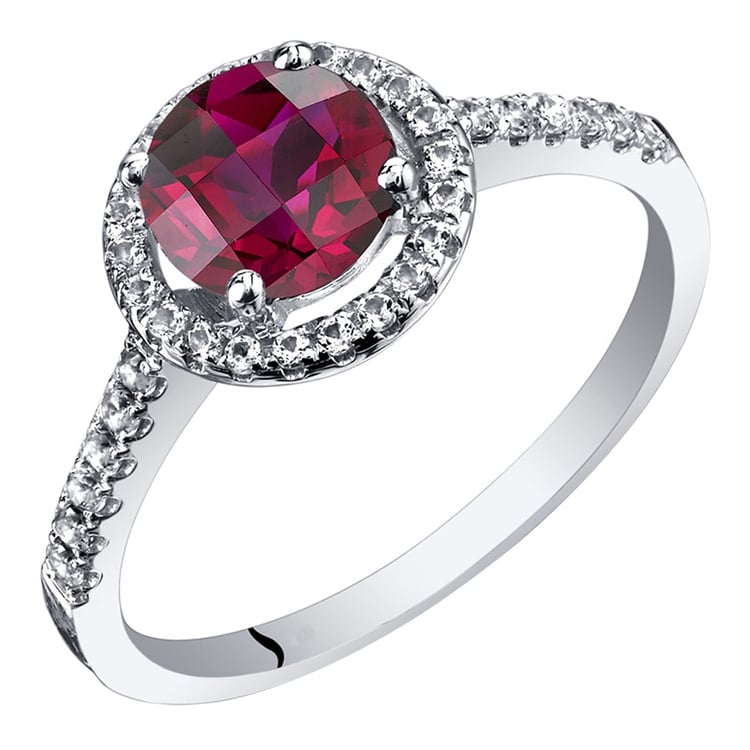 Ring aus Gold im Halo-Stil mit Rubin und Topasen Maks