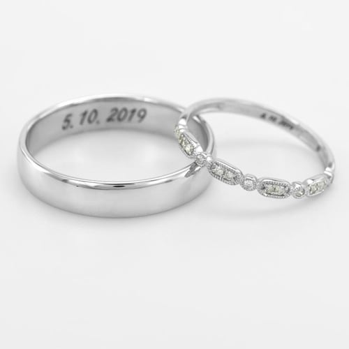 Eheringe aus einem Vintage-Ring mit Lab Grown Diamanten und einem Komfort-Ring Liam