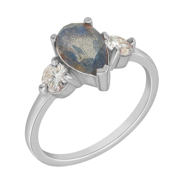 Verlobungsring mit Labradorit und Moissaniten Nanon