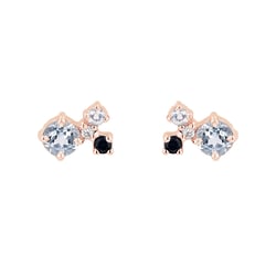 Silberne Cluster-Ohrstecker mit Mondstein, Aquamarin, Saphir und einem Diamanten Kerrie