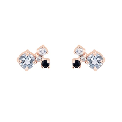Silberne Cluster-Ohrstecker mit Mondstein, Aquamarin, Saphir und einem Diamanten Kerrie