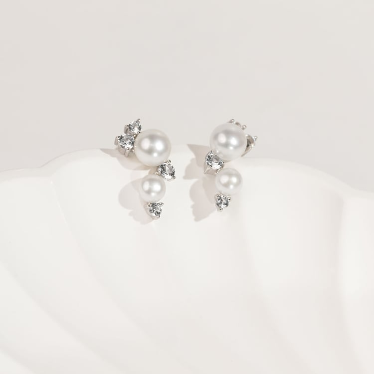 Silberne Perlenohrringe mit weißen Topasen Anita 163939