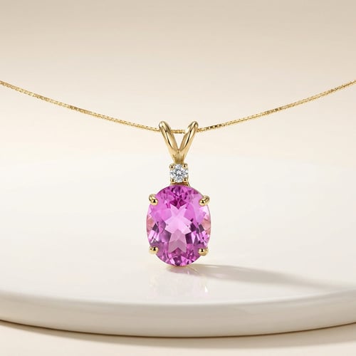 Goldener Anhänger mit simuliertem rosa Saphir und Lab Grown Diamant Rafiah