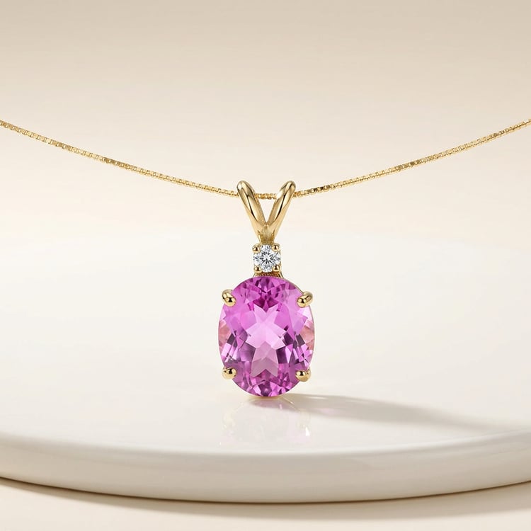Goldener Anhänger mit rosa Saphir und Lab Grown Diamant Rona 169938